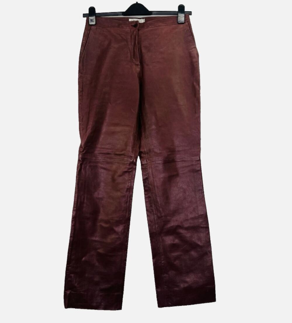 Vintage Calvin Klein Collection Women's 6 Leather Trouser Pant Red 100% Calfskin